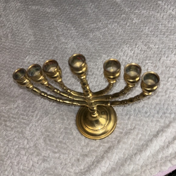 Vintage Menorah 7 Arm 10" Rotating Swing Arms Heavy Solid Brass Candelabra - Picture 7 of 10